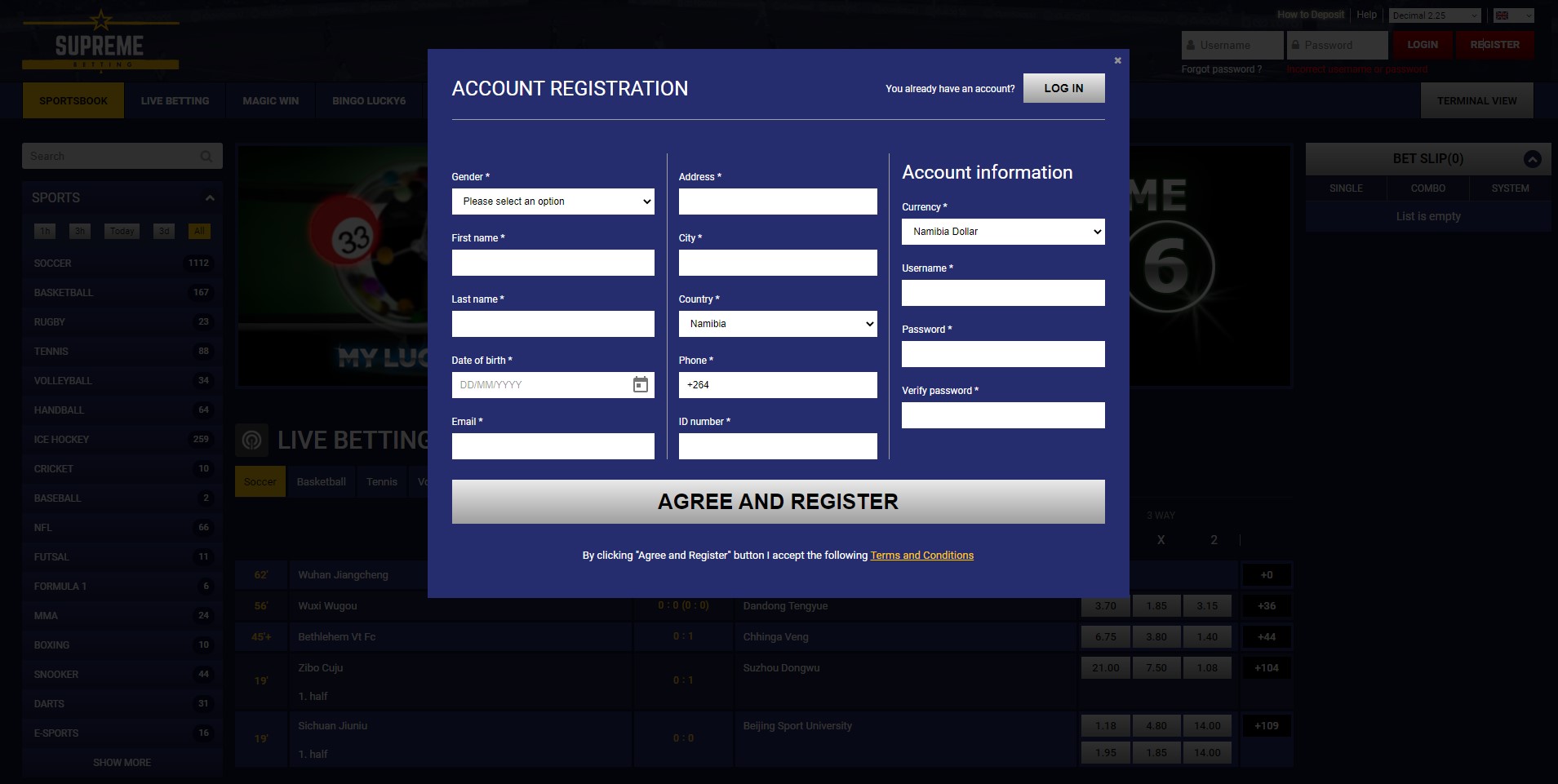 Supreme betting registeration page